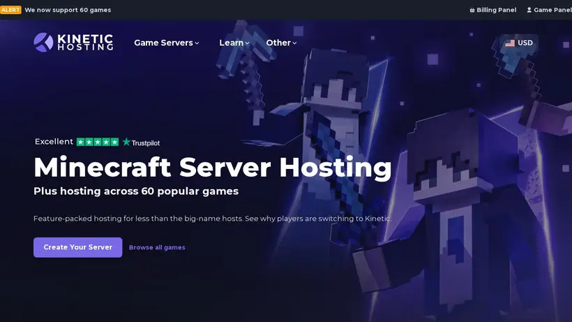 Kinetic Hosting homepage screenshot