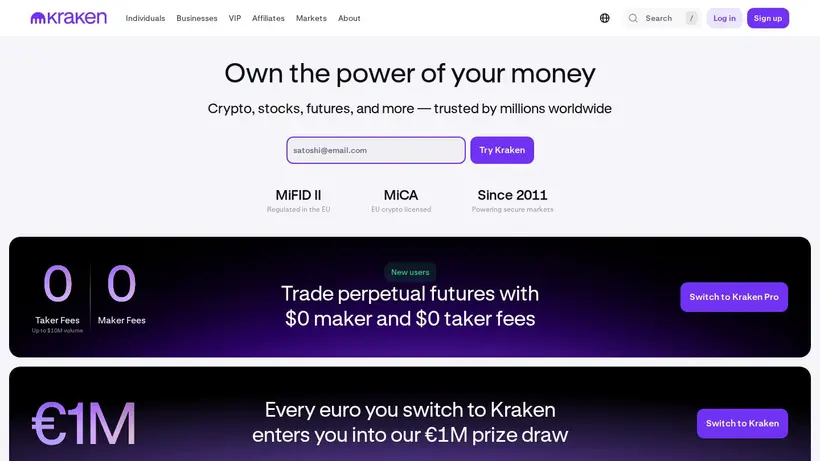 Kraken homepage screenshot