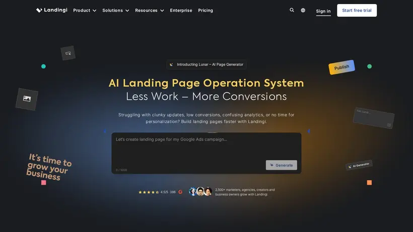 Landingi homepage screenshot