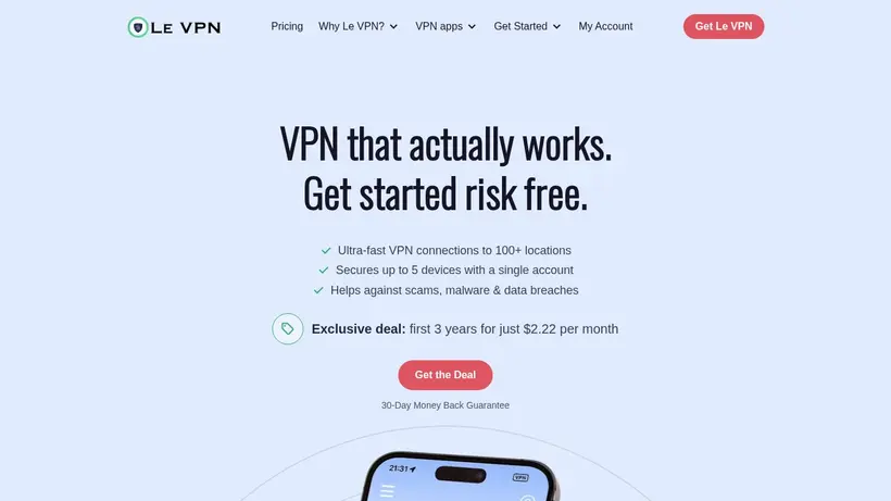 LE VPN homepage screenshot