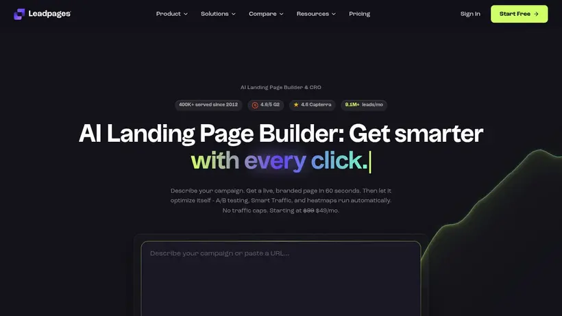 Leadpages homepage screenshot