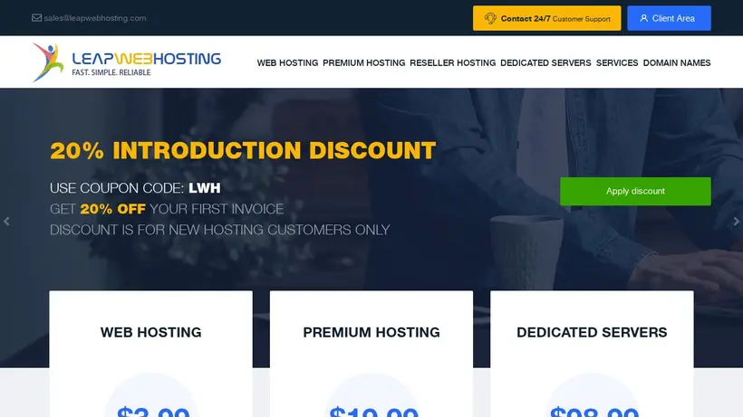 Leap Web Hosting homepage screenshot