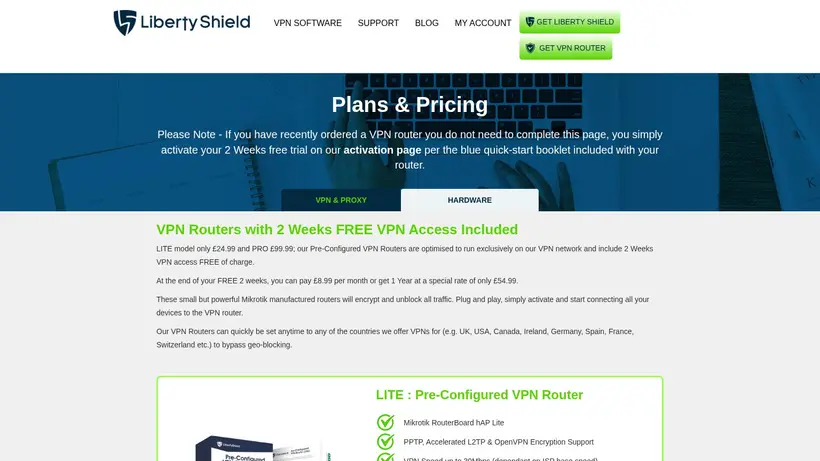 Liberty Shield homepage screenshot
