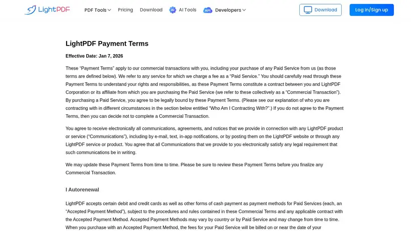 LightPDF homepage screenshot