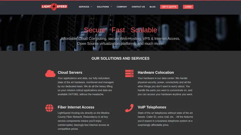 LightSpeed Hosting homepage screenshot