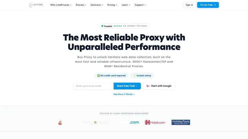 Lime Proxies homepage screenshot