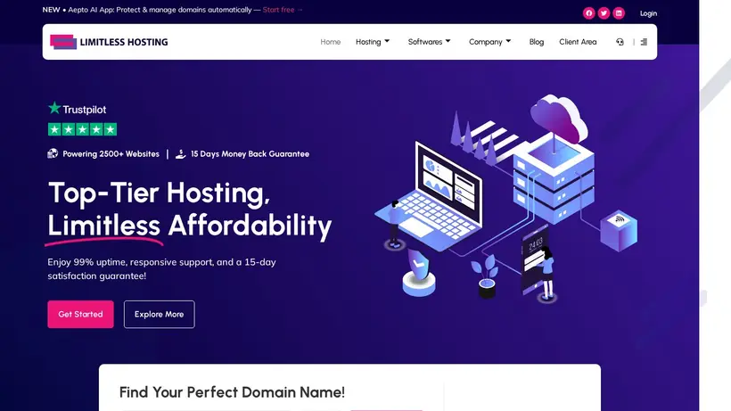 Limitless Hosting homepage screenshot