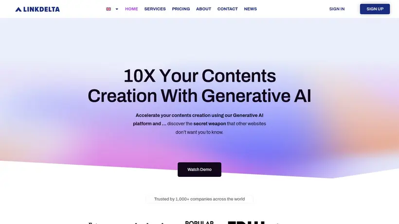 Link Delta homepage screenshot