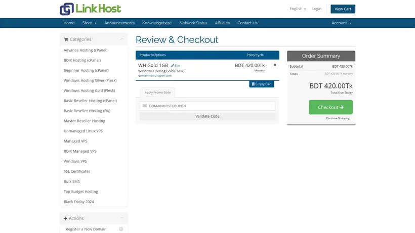 Link Host homepage screenshot