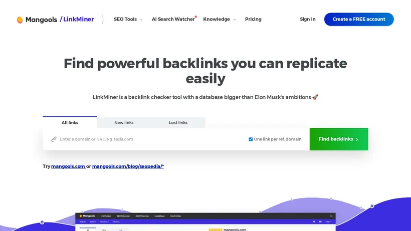 LinkMiner homepage screenshot