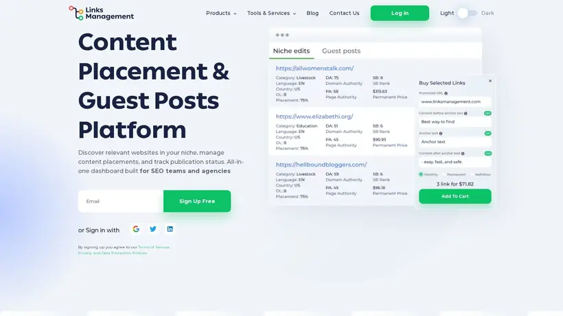 LinksManagement homepage screenshot