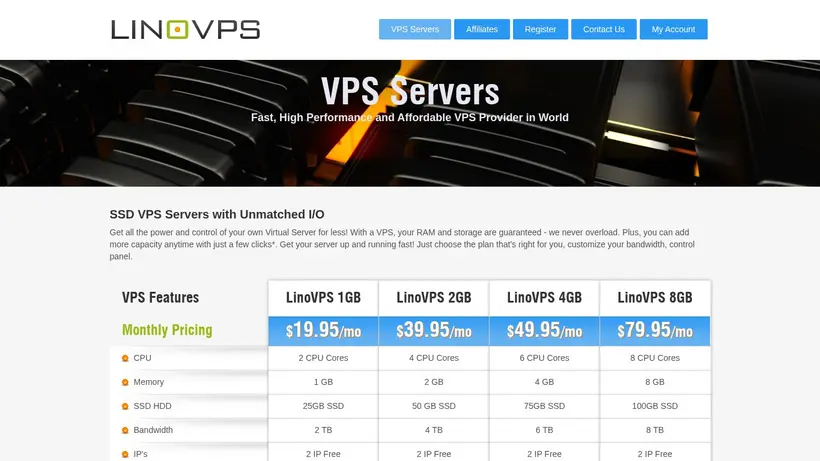 LinoVPS homepage screenshot