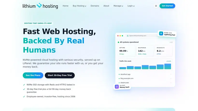 Lithium Hosting homepage screenshot