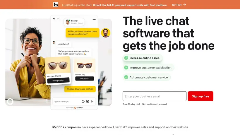 Live Chat homepage screenshot