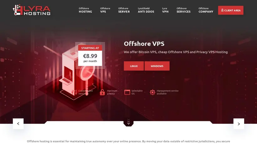 Lyra Hosting homepage screenshot