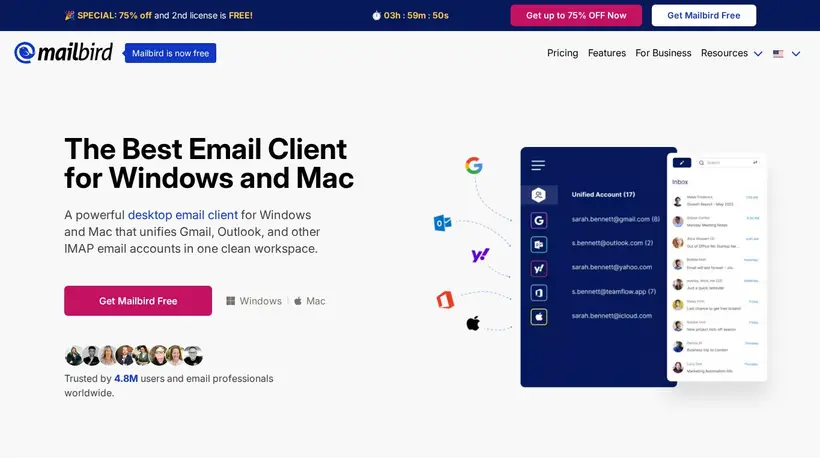 Mailbird homepage screenshot