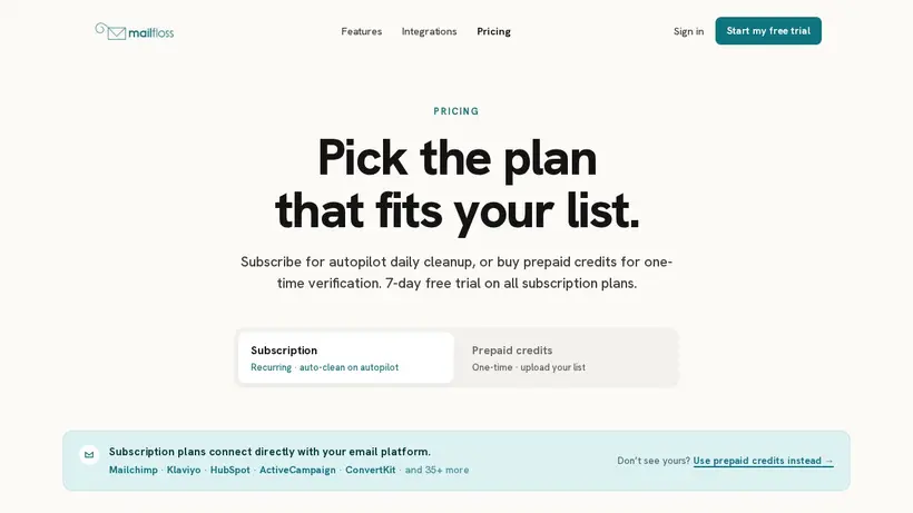 Mailfloss homepage screenshot