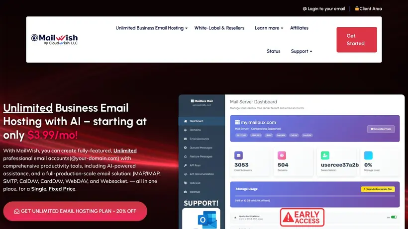 MailWish homepage screenshot