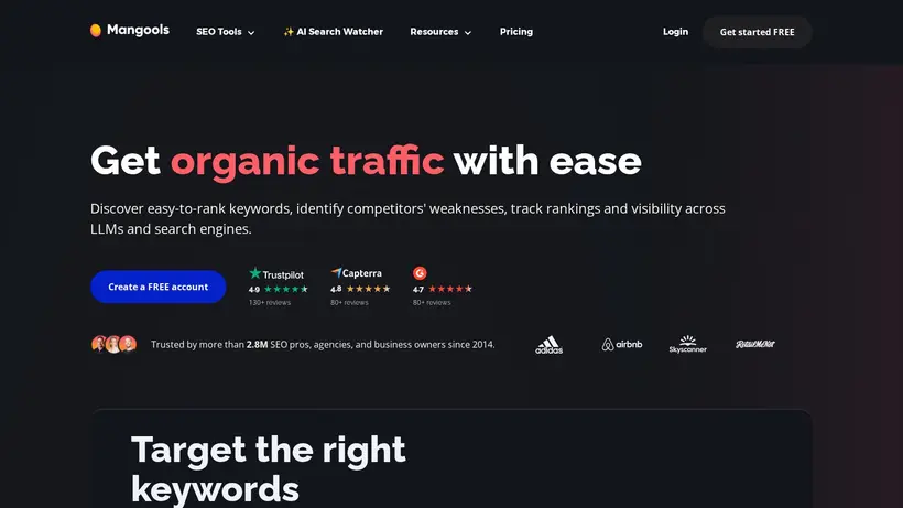 Mangools homepage screenshot