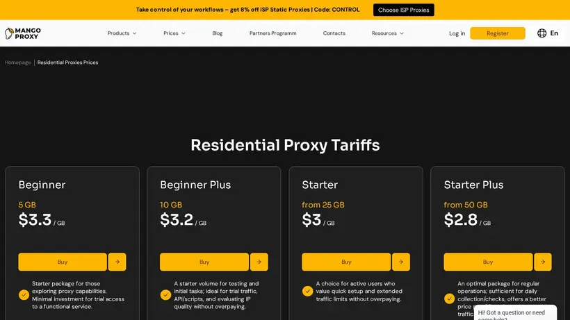 Mango Proxy homepage screenshot