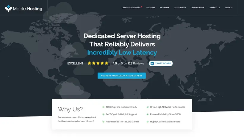 Maple Hosting homepage screenshot