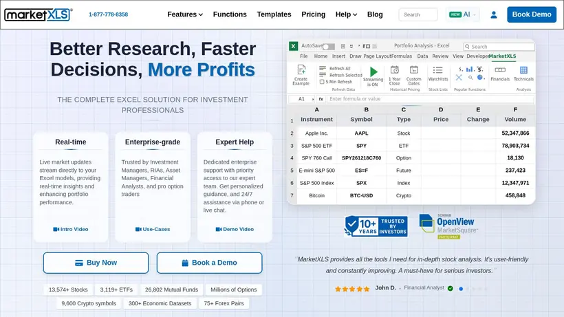 Market XLS homepage screenshot