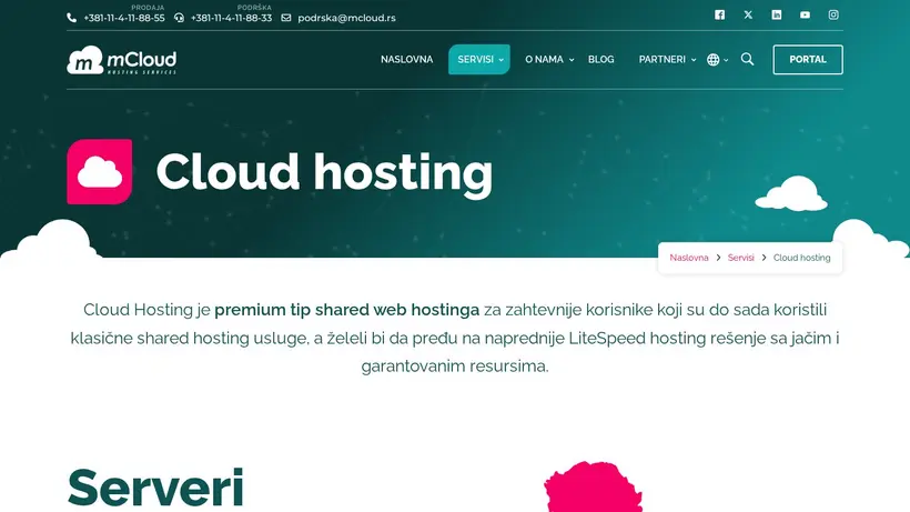 mCloud homepage screenshot