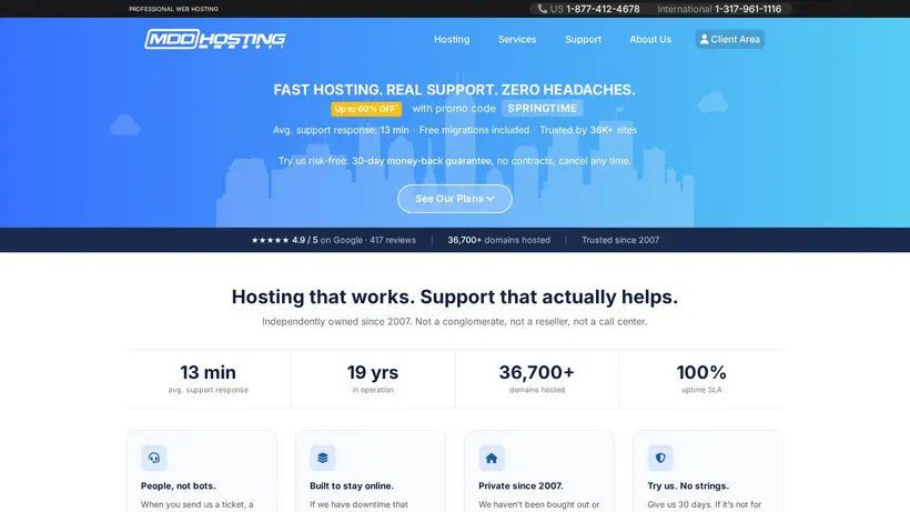 MDD Hosting homepage screenshot