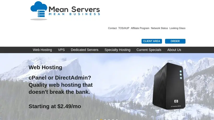 Mean Servers homepage screenshot