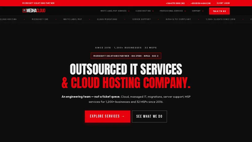 Medha Cloud homepage screenshot