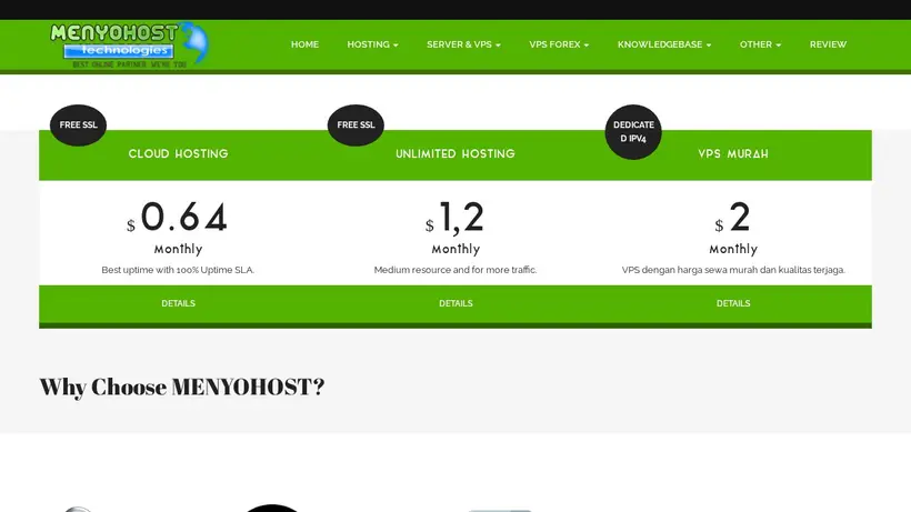 Menyo Host homepage screenshot