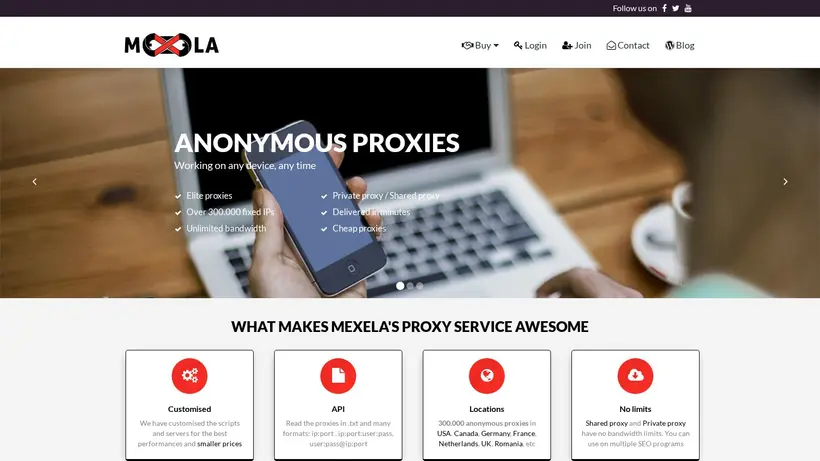 Mexela homepage screenshot