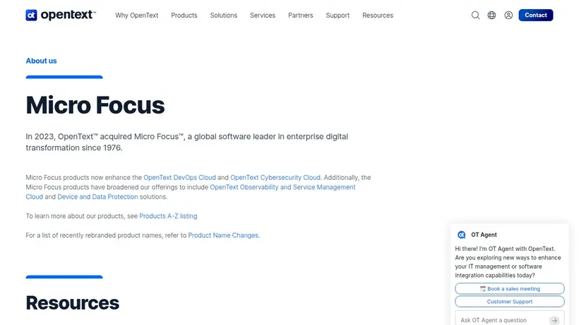Micro Focus homepage screenshot