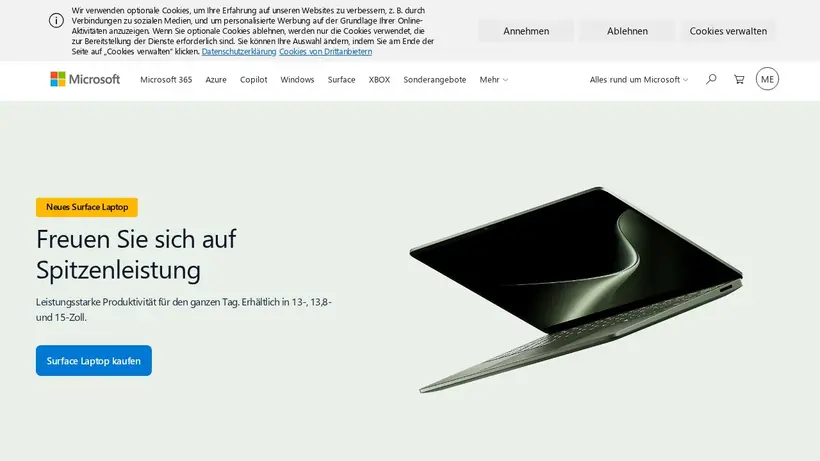 Microsoft homepage screenshot