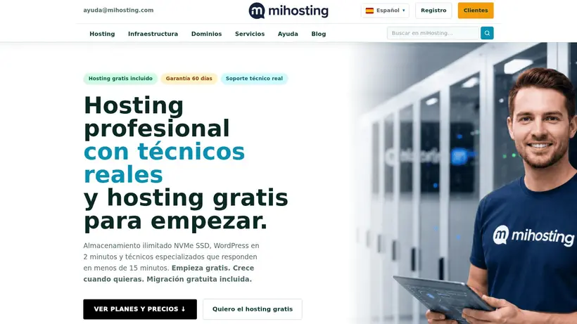 mi Hosting homepage screenshot