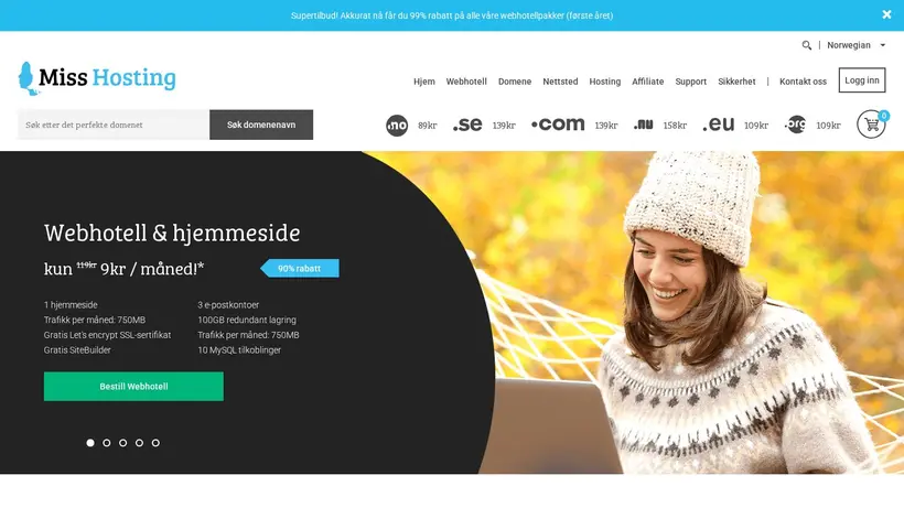 Misshosting.no homepage screenshot