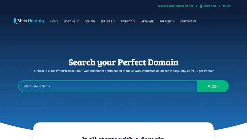 Miss Hosting homepage screenshot