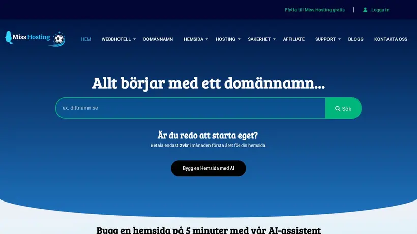 Misshosting.se homepage screenshot