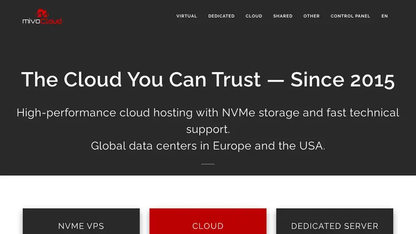 MivoCloud homepage screenshot