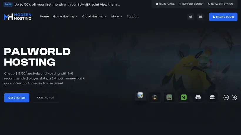 Modern Hosting homepage screenshot