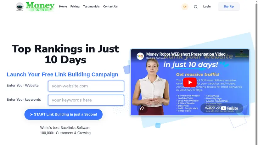Money Robot homepage screenshot