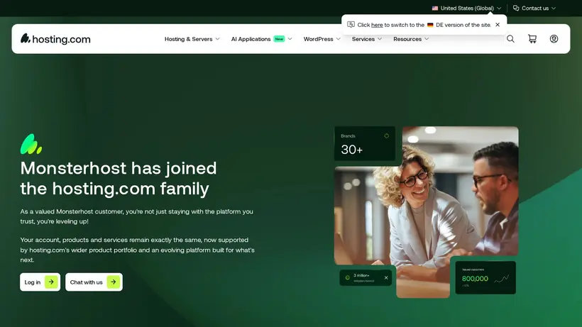 Monster Host homepage screenshot