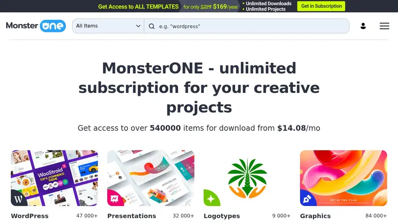 Monster One homepage screenshot