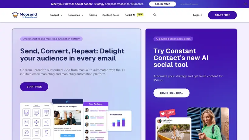 Moosend homepage screenshot