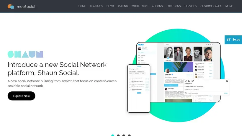 Moo Social homepage screenshot