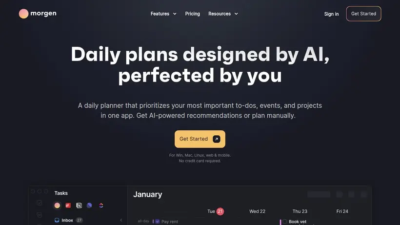 Morgen homepage screenshot