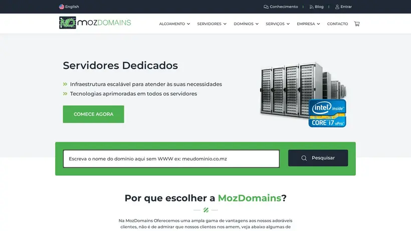 Moz Domains homepage screenshot