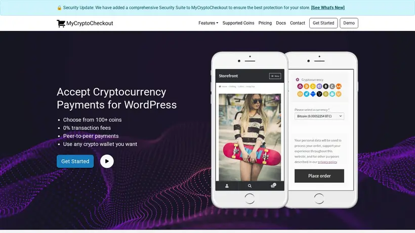 My Crypto Checkout homepage screenshot
