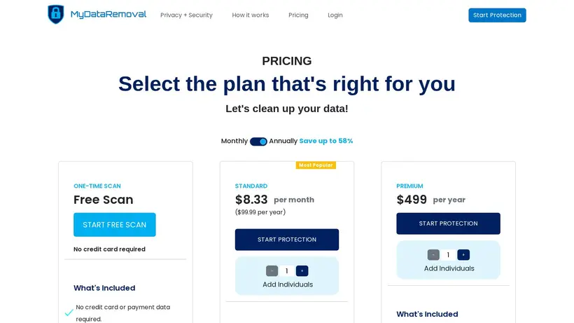 My Data Removal homepage screenshot