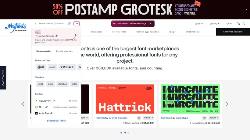 MyFonts homepage screenshot